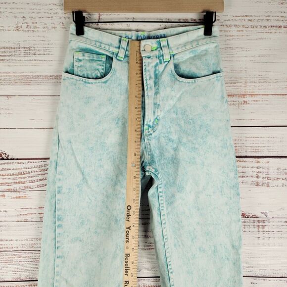 Mokuyobi Denim Jeans Women 26 Mint Green Acid Wash High Rise Tapered Pants Retro - Picture 5 of 12